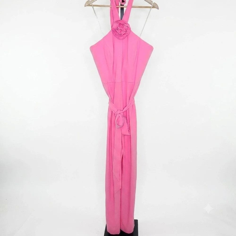 Lilly Pulitzer Jumpsuit Pink Halter Rosette 3D Flower Wide Leg Romper Party 12 - Picture 2 of 10